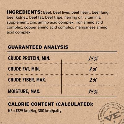 Show full view: Vital Essentials Frozen Raw Patty Grain-Free Beef Entree Dog Food, 6-lb bag slide 4 of 10