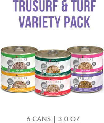 Show full view: Weruva TruLuxe TruSurf Variety Pack Grain-Free Canned Cat Food, 3-oz can, case of 6 slide 3 of 12