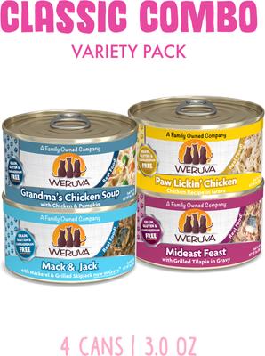 Show full view: Weruva Classic Combo Variety Pack Grain-Free Wet Cat Food, 3-oz can, case of 4 slide 3 of 9