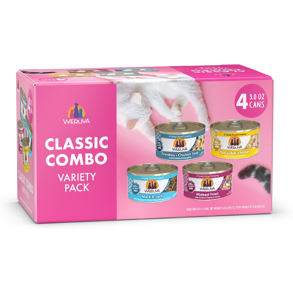 Weruva Classic Combo Variety Pack Grain-Free Wet Cat Food, 3-oz can, case of 4