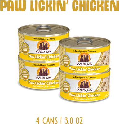 Show full view: Weruva Paw Lickin' Chicken in Gravy Grain-Free Wet Cat Food, 3-oz can, case of 4 slide 3 of 11