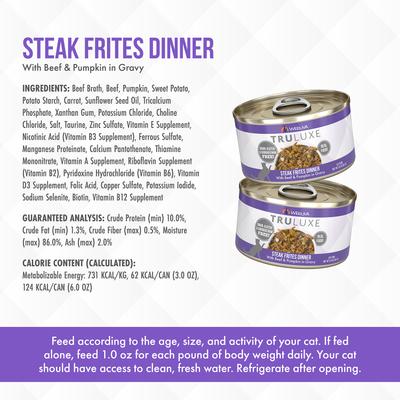 Show full view: Weruva Truluxe Steak Frites Dinner Beef & Pumpkin in Gravy Grain-Free Wet Cat Food, 3-oz can, case of 4 slide 5 of 11
