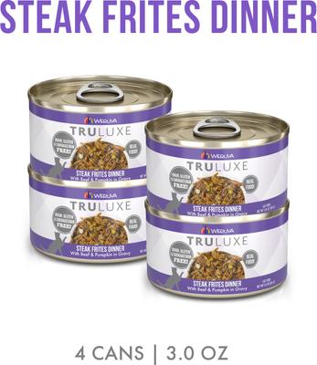 Show full view: Weruva Truluxe Steak Frites Dinner Beef & Pumpkin in Gravy Grain-Free Wet Cat Food, 3-oz can, case of 4 slide 3 of 11