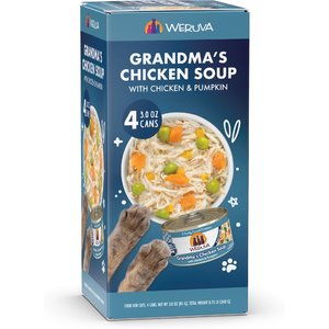 Weruva Grandma's Chicken Soup Chicken & Pumpkin in Gravy Grain-Free Wet Cat Food, 3-oz can, case of 4