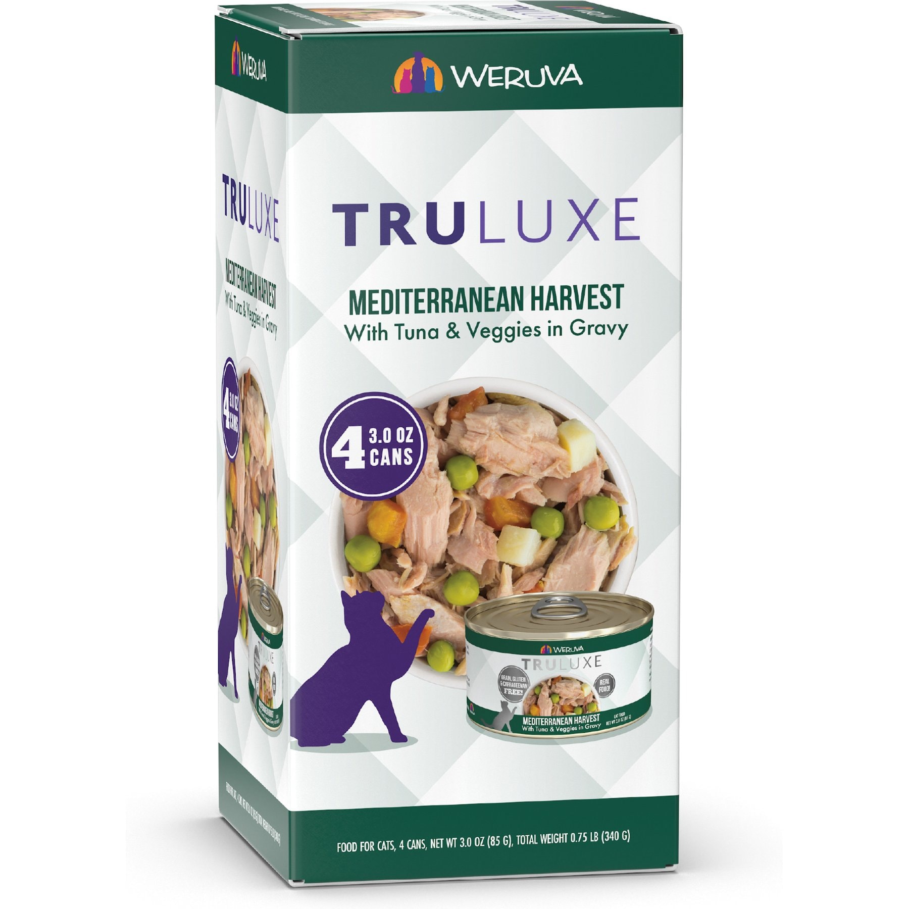 Weruva Truluxe Mediterranean Harvest Tuna & Veggies in Gravy Grain-Free Wet Cat Food, 3-oz can, case of 4