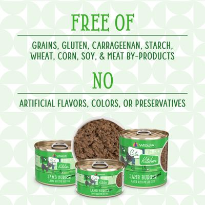 Show full view: Weruva Cats in the Kitchen Lamb Burgini Lamb Au Jus Grain-Free Wet Cat Food, 3.2-oz can, case of 4 slide 7 of 13