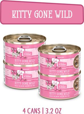 Show full view: Weruva Cats in the Kitchen Kitty Gone Wild Salmon Au Jus Grain-Free Wet Cat Food, 3.2-oz can, case of 4 slide 3 of 13