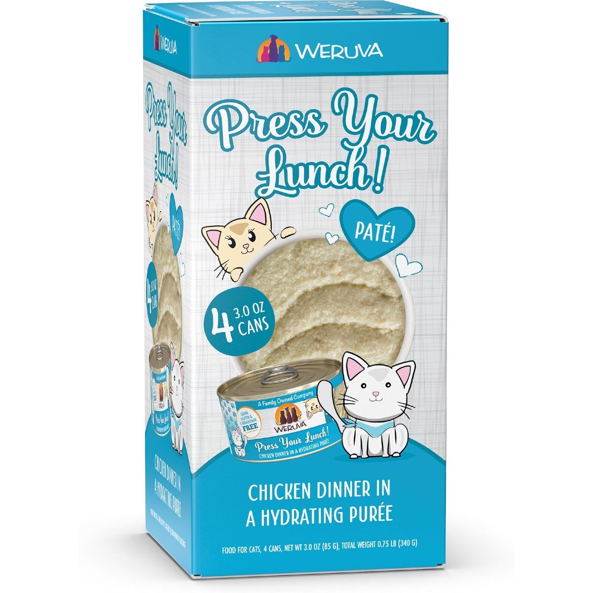Weruva Classic Press Your Lunch! Chicken Pate Grain-Free Wet Cat Food, 3-oz can, case of 4