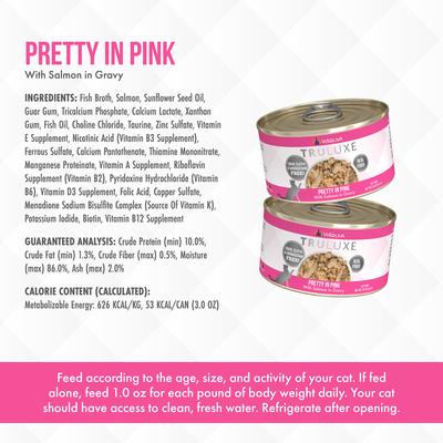 Show full view: Weruva Truluxe Pretty In Pink Salmon in Gravy Grain-Free Wet Cat Food, 3-oz can, case of 4 slide 5 of 11