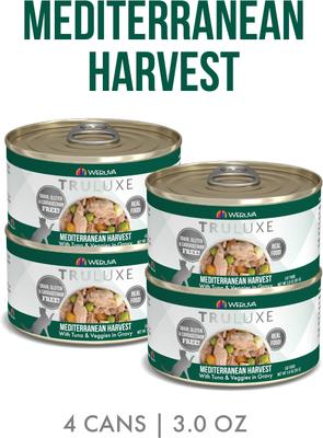 Show full view: Weruva Truluxe Mediterranean Harvest Tuna & Veggies in Gravy Grain-Free Wet Cat Food, 3-oz can, case of 4 slide 3 of 11