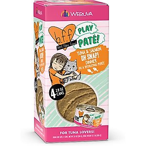 BFF Play Pate Lovers Oh Snap! Tuna & Salmon Grain-Free Wet Cat Food, 2.8-oz can, case of 4