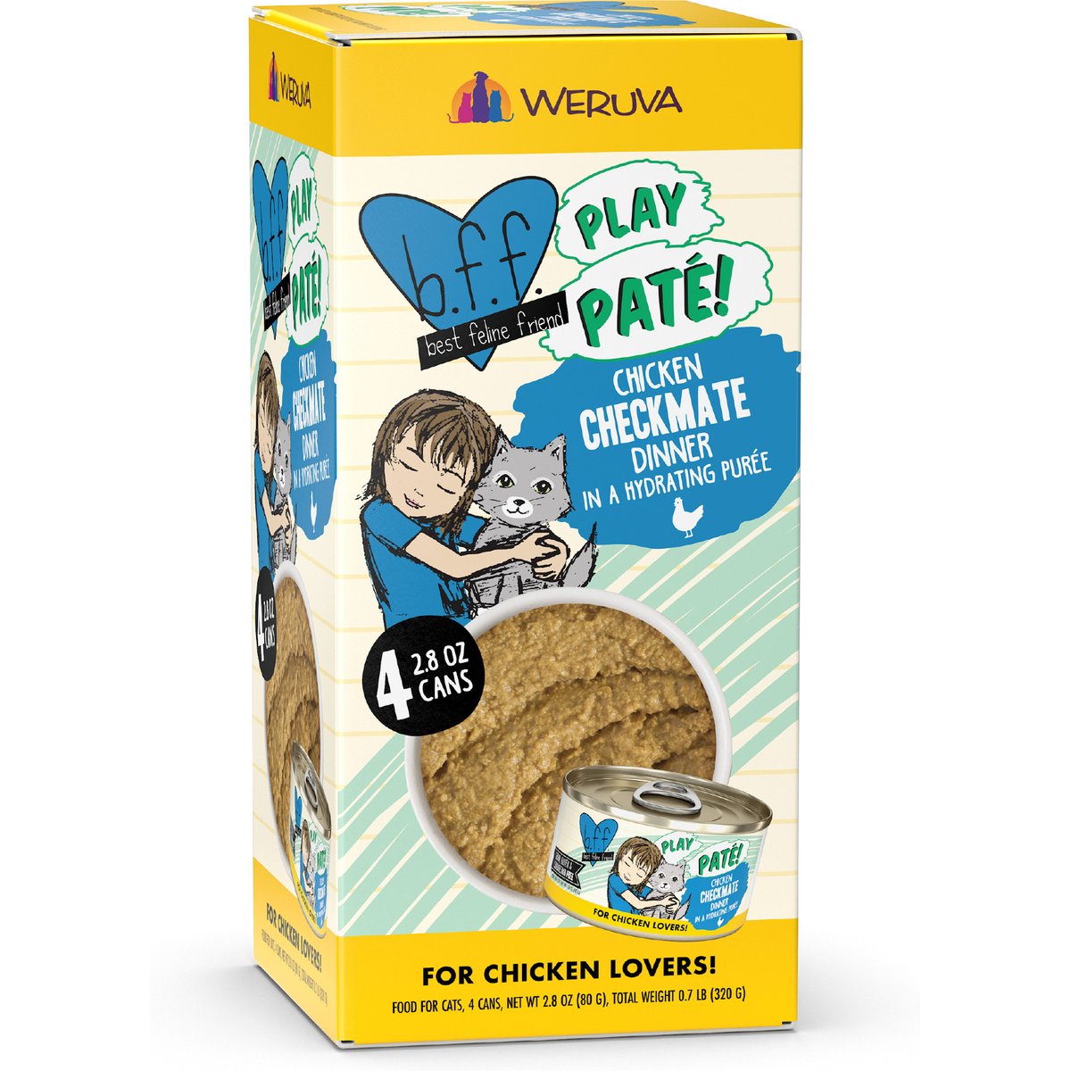 BFF Play Pate Lovers Chicken Checkmate Grain-Free Wet Cat Food, 2.8-oz can, case of 4