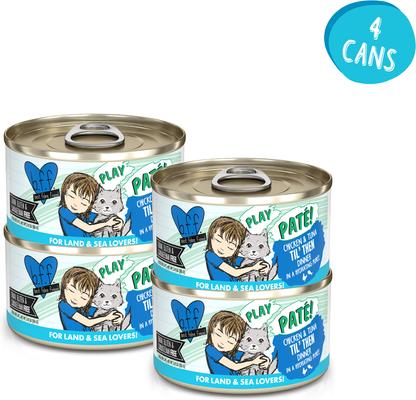 Show full view: BFF Play Pate Lovers Chicken & Tuna Til' Then Grain-Free Wet Cat Food, 2.8-oz can, case of 4 slide 3 of 13