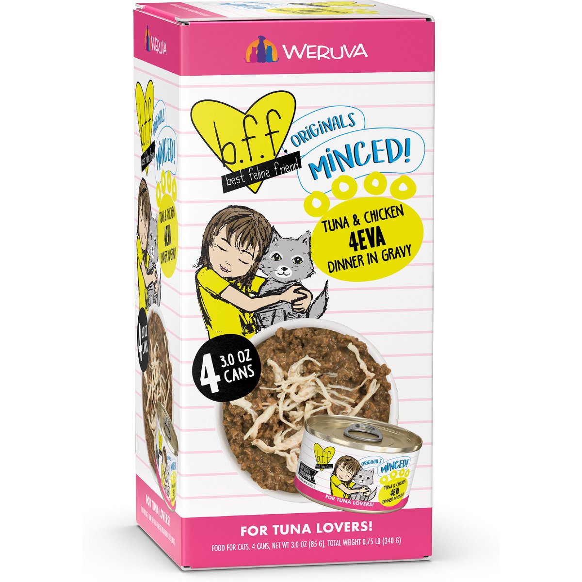 BFF Tuna & Chicken 4-Eva Dinner in Gravy Grain-Free Minced Wet Cat Food, 3-oz can, case of 4