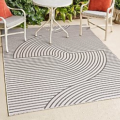JONATHAN Y Arielle Mid-Century Modern Curve Stripe Reversible Machine-Washable Indoor/Outdoor Area Rug, Dark Gray/Cream, 8' x 10' slide 2 of 9