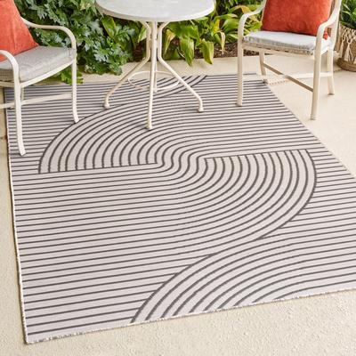 Show full view: JONATHAN Y Arielle Mid-Century Modern Curve Stripe Reversible Machine-Washable Indoor/Outdoor Area Rug, Dark Gray/Cream, 5' x 8' slide 8 of 9
