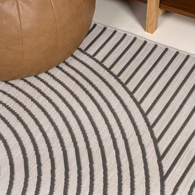 Show full view: JONATHAN Y Arielle Mid-Century Modern Curve Stripe Reversible Machine-Washable Indoor/Outdoor Area Rug, Dark Gray/Cream, 5' x 8' slide 7 of 9