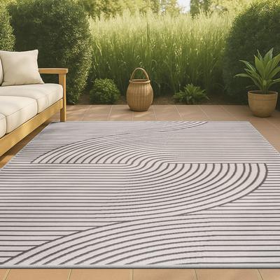 Show full view: JONATHAN Y Arielle Mid-Century Modern Curve Stripe Reversible Machine-Washable Indoor/Outdoor Area Rug, Dark Gray/Cream, 5' x 8' slide 4 of 9