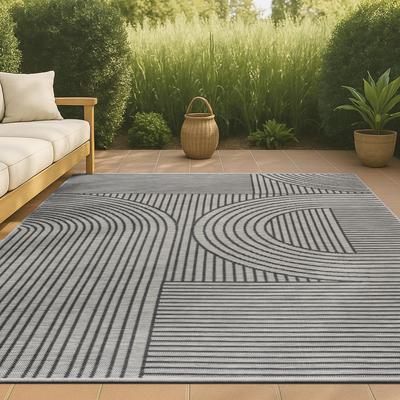 Show full view: JONATHAN Y Zephyr Mid-Century Modern Arch Stripe Reversible Machine-Washable Indoor/Outdoor Area Rug, Cream/Beige, 4' x 6' slide 4 of 10