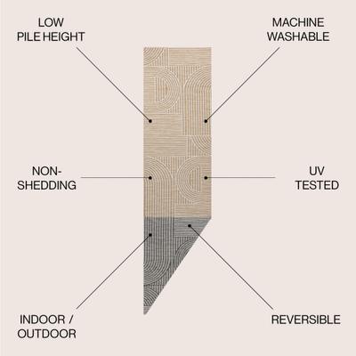 Show full view: JONATHAN Y Zephyr Mid-Century Modern Arch Stripe Reversible Machine-Washable Indoor/Outdoor Area Rug, Cream/Beige, 2' x 8' Runner slide 2 of 8