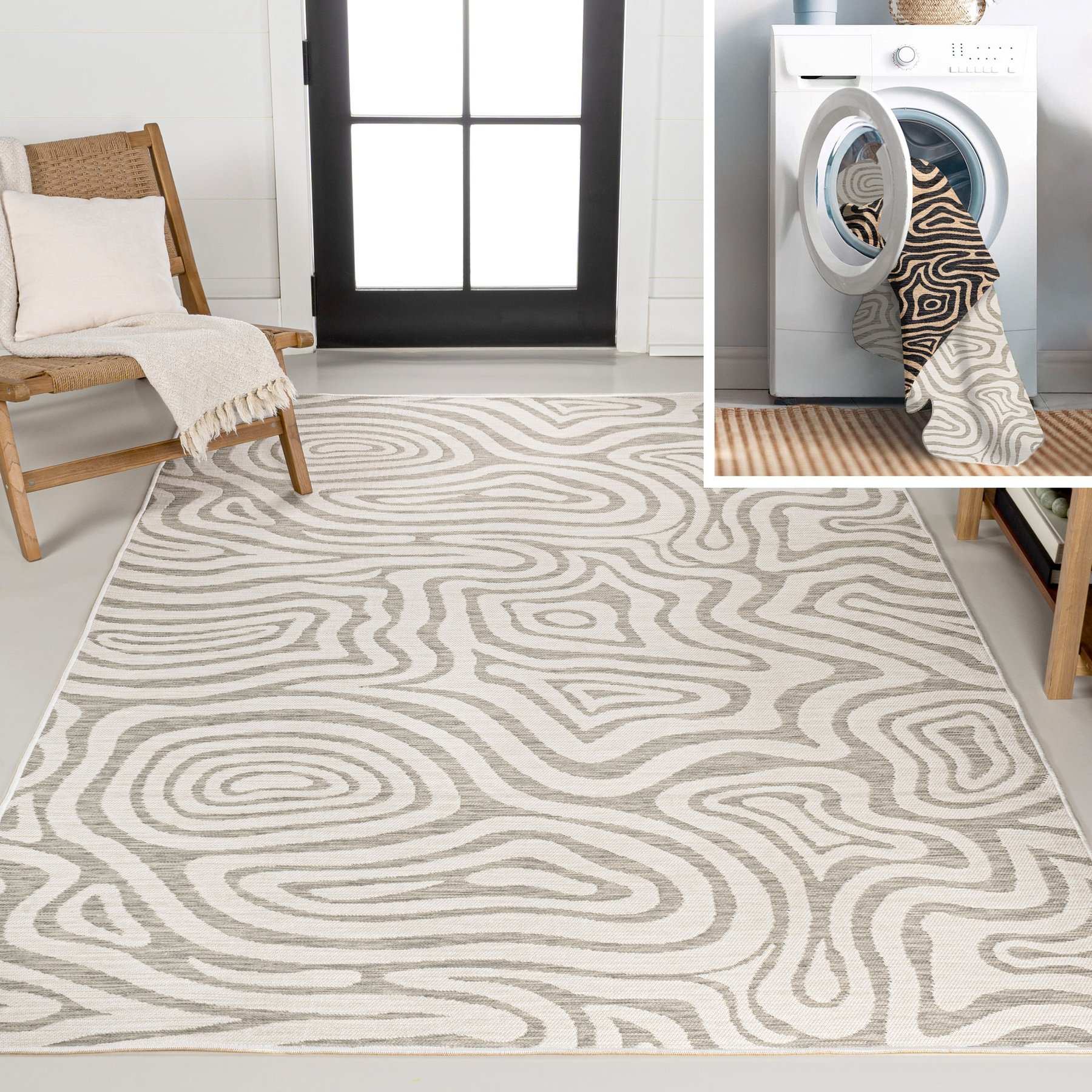 JONATHAN Y Eryx Modern Bohemian Abstract Organic Reversible Machine-Washable Indoor/Outdoor Area Rug, Gray/Cream, 8' x 10'