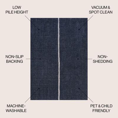 Show full view: JONATHAN Y Linja Solid Centre Stripe Machine-Washable Area Rug, Navy/Gray, 8' x 10' slide 2 of 9