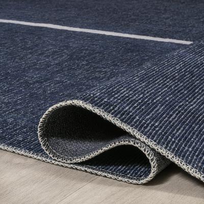 Show full view: JONATHAN Y Linja Solid Centre Stripe Machine-Washable Area Rug, Navy/Gray, 8' x 10' slide 5 of 9
