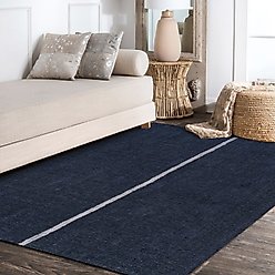JONATHAN Y Linja Solid Centre Stripe Machine-Washable Area Rug, Navy/Gray, 4' x 6' slide 2 of 9