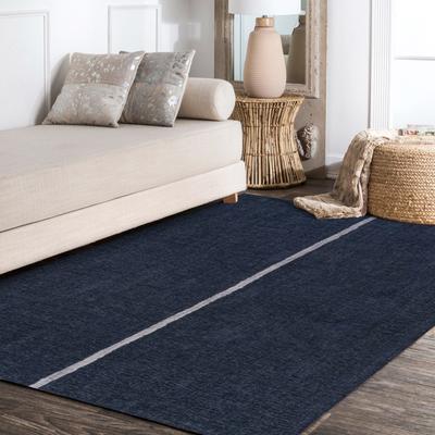 Show full view: JONATHAN Y Linja Solid Centre Stripe Machine-Washable Area Rug, Navy/Gray, 8' x 10' slide 4 of 9