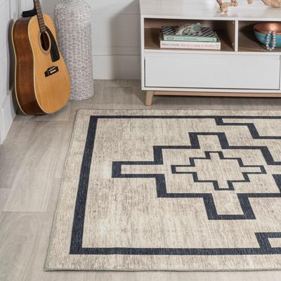 Show full view: JONATHAN Y Ashkii Minimalist Medallion Machine-Washable Area Rug, Ivory/Dark Gray, 8' x 10' slide 8 of 9