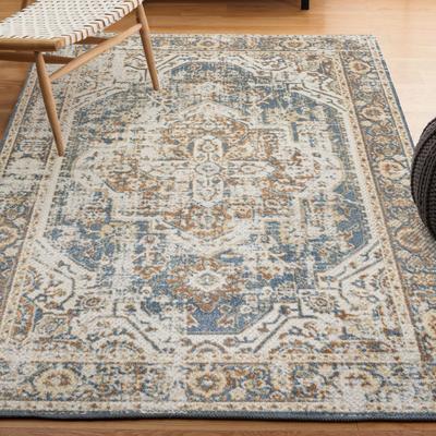 Show full view: JONATHAN Y Keesha Bold Distressed Medallion Low-Pile Machine-Washable Area Rug, Blue/Cream, 5' x 8' slide 5 of 11