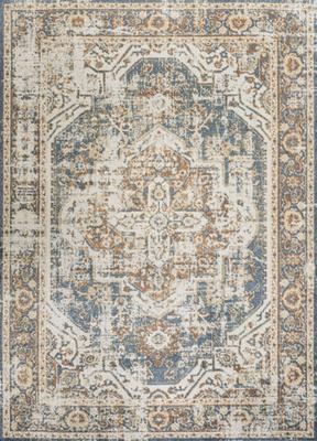 Show full view: JONATHAN Y Keesha Bold Distressed Medallion Low-Pile Machine-Washable Area Rug, Blue/Cream, 5' x 8' slide 10 of 11
