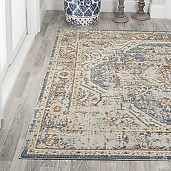 JONATHAN Y Keesha Bold Distressed Medallion Low-Pile Machine-Washable Area Rug, Blue/Cream, 3' x 5' slide 2 of 9