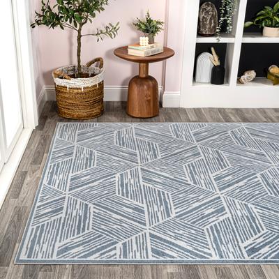 Show full view: JONATHAN Y Vector Modern Coastal Geometric Machine-Washable Area Rug, Blue/Cream, 4' x 6' slide 8 of 9