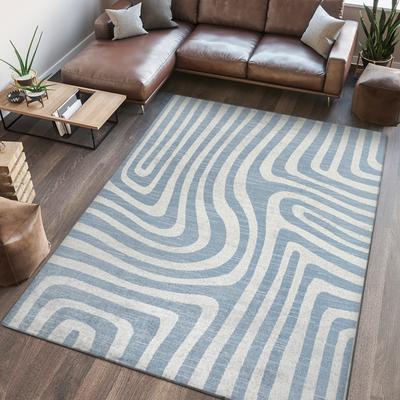 Show full view: JONATHAN Y Maze Abstract Two-Tone Low-Pile Machine-Washable Area Rug, Blue/Cream, 4' x 6' slide 4 of 9