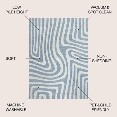 Show full view: JONATHAN Y Maze Abstract Two-Tone Low-Pile Machine-Washable Area Rug, Blue/Cream, 4' x 6' slide 2 of 9