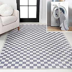 JONATHAN Y Ainsley Modern Cottage Checkerboard Washable Area Rug, Purple Gray/White, 5' x 8'