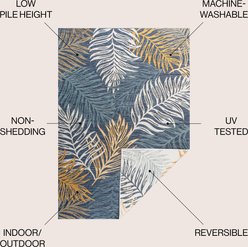 JONATHAN Y Calypso Coastal Casual Palm Frond Reversible Machine-Washable Indoor/Outdoor Area Rug, Cream/Navy, 8' x 10' slide 2 of 9