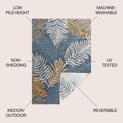 Show full view: JONATHAN Y Calypso Coastal Casual Palm Frond Reversible Machine-Washable Indoor/Outdoor Area Rug, Cream/Navy, 5' x 8' slide 2 of 9