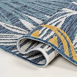 JONATHAN Y Calypso Coastal Casual Palm Frond Reversible Machine-Washable Indoor/Outdoor Area Rug, Cream/Navy, 5' x 8' slide 2 of 9