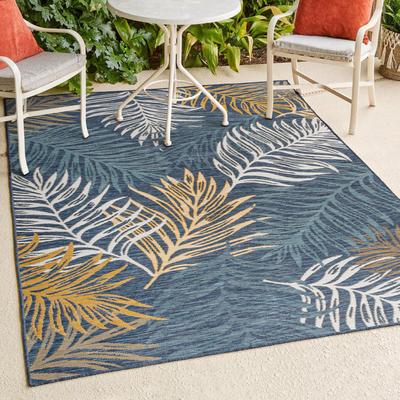 Show full view: JONATHAN Y Calypso Coastal Casual Palm Frond Reversible Machine-Washable Indoor/Outdoor Area Rug, Cream/Navy, 5' x 8' slide 8 of 9