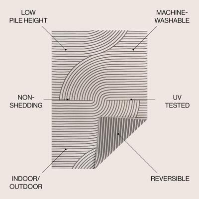 Show full view: JONATHAN Y Arielle Mid-Century Modern Curve Stripe Reversible Machine-Washable Indoor/Outdoor Area Rug, Dark Gray/Cream, 5' x 8' slide 2 of 9