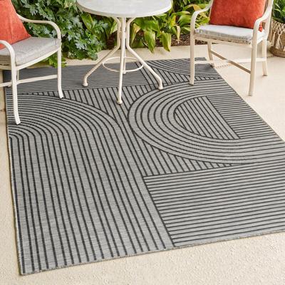 Show full view: JONATHAN Y Zephyr Mid-Century Modern Arch Stripe Reversible Machine-Washable Indoor/Outdoor Area Rug, Cream/Beige, 4' x 6' slide 3 of 10