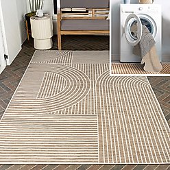 JONATHAN Y Zephyr Mid-Century Modern Arch Stripe Reversible Machine-Washable Indoor/Outdoor Area Rug, Cream/Beige, 8' x 10'