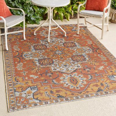 Show full view: JONATHAN Y Bijan Traditional Vintage Medallion Reversible Machine-Washable Indoor/Outdoor Area Rug, Terra/Blue/Cream, 5' x 8' slide 3 of 10