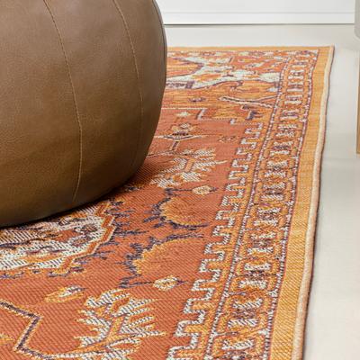 Show full view: JONATHAN Y Bijan Traditional Vintage Medallion Reversible Machine-Washable Indoor/Outdoor Area Rug, Terra/Blue/Cream, 2' x 8' Runner slide 6 of 8