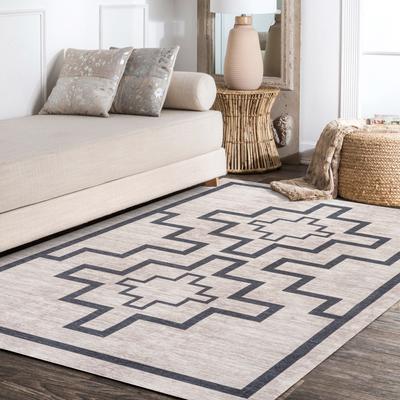 Show full view: JONATHAN Y Ashkii Minimalist Medallion Machine-Washable Area Rug, Ivory/Dark Gray, 8' x 10' slide 4 of 9