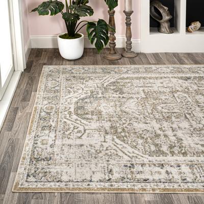 Show full view: JONATHAN Y Keesha Bold Distressed Medallion Low-Pile Machine-Washable Area Rug, Green/Cream, 5' x 8' slide 8 of 10