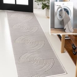 JONATHAN Y Arielle Mid-Century Modern Curve Stripe Reversible Machine-Washable Indoor/Outdoor Area Rug, Dark Gray/Cream, 2' x 8' Runner