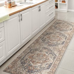 JONATHAN Y Keesha Bold Distressed Medallion Low-Pile Machine-Washable Area Rug, Blue/Cream, 2' x 8' Runner